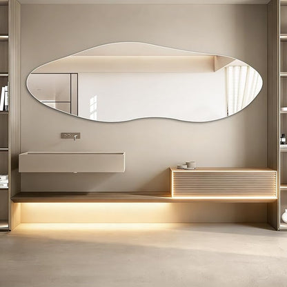 Niccy 65"×22" Frameless Irregular Full Length Mirrors, Long Wall-Mounted Mirror for Living Room, Large Full Body Mirror, Explosion-Proof Tall Hanging-Mirror for Bathroom Bedroom Entryway Decor