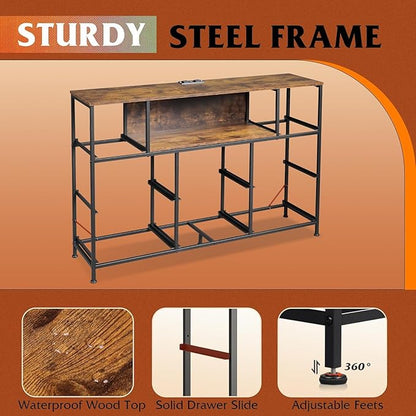 Simple Deluxe TV Stand Dresser with 8 Fabric Drawers and Open Shelves, Entertainment Center with LED Lights & Charging Station, Wood Top for 45" -55" TV, for Bedroom/Living Room/Hallway, Brown