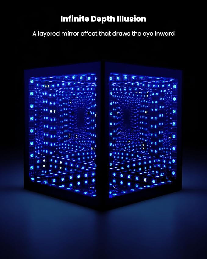 Nobiggie Infinity Mirror Cube Ambient Lighting, 3D Deep Space RGB LED Mood Light with Music Rhythm Sync, Futuristic Hypercube Decor for Home, Bedroom & Living Room (Space Black, Plus - 6 Inch)