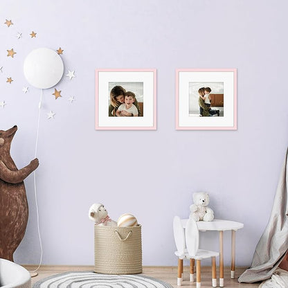 Picrit 12x12 Picture Frame Set of 12, Display 8x8 with Mat or 12 x 12 without Mat, Photo Frames for Wall Mounting Display, Pink