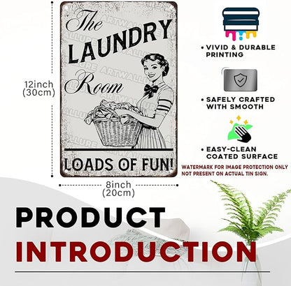 Funny Laundry Room Sign “Laundry Loads of Fun” - Vintage Farmhouse Wall Decor for Bathroom Home Utility Room 8x12 Inch