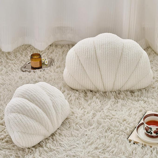 Shell Pillow, Soft Decorative Pillows for Bed Couch, Seashell Plush Throw Pillow Aesthetic Home Decor Cushion for Bedroom Living Room (White, 18 X 13 Inches)