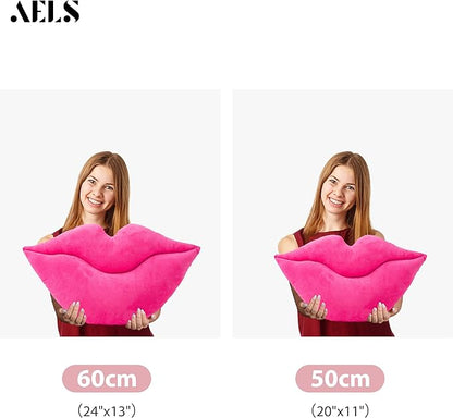 AELS 3D Lips Throw Pillows Smooth Soft Velvet Decorative Throw Pillows Love Pillows Cute Pillow 20 X 11 inches for Couch Sofa Bed Living Room Bedroom, Vivid Pink