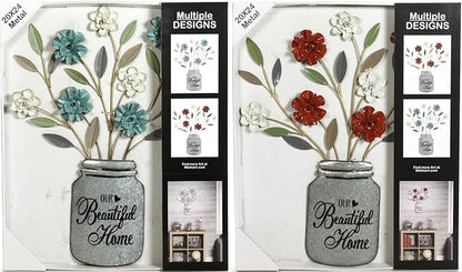 Hosley Set of 2 Metal Dimensional Wall Art-Red and Blue 2 colors Assorted 24" High. Ideal Gift for Weddings, Special Occasion, Home Decor, Party, Spa, Votive/LED Gardens, Home Office O9