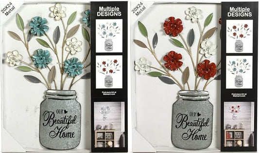 Hosley Set of 2 Metal Dimensional Wall Art-Red and Blue 2 colors Assorted 24" High. Ideal Gift for Weddings, Special Occasion, Home Decor, Party, Spa, Votive/LED Gardens, Home Office O9