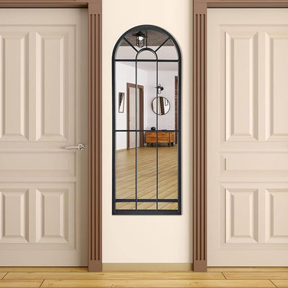 HQiJun Wall Mirror Window Decorative Mirrors Arched Farmhouse for Living Room Bedroom Entryway Bathroom Vanity (Black,47” x17” x1”)