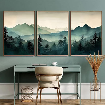 Mountain Wall Art Decor Set of 3 Sage Green Forest Canvas Wall Art Prints Nature Landscape Wall Decor Watercolor Pine Tree Pictures Abstract Modern Painting for Living Room Bedroom 16x24 Inch Unframed