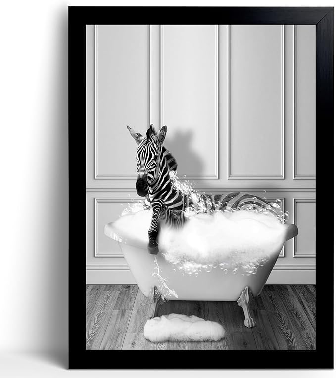 calmart Funny Decor Wall Art - Zebra Pictures, Sign,s Funny Animal Canvas Painting, Framed Artwork for Toilet