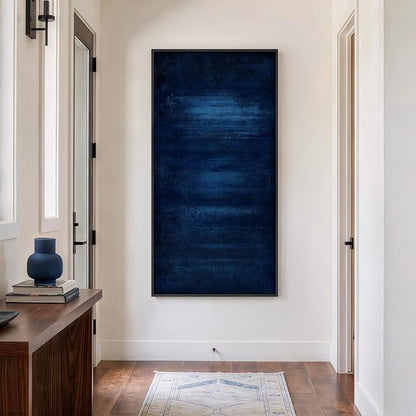 Large Framed Navy Blue Abstract Wall Art, Modern Vertical Canvas Prints Paintings Artwork for Walls, Minimalist Contemporary Dark Blue Pictures Wall Decor for Hallway Living Room Bedroom, 30x60 In