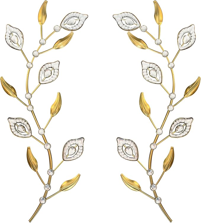 sxnzequnze 2 Sets Leaf Wall Art for Home Metal Bling Rhinestones Ready to Hang Tree Branch Leaves Olive Vine Wrought Iron Hanging Sculpture Pieces Wall Decor Pcs - 16.5in