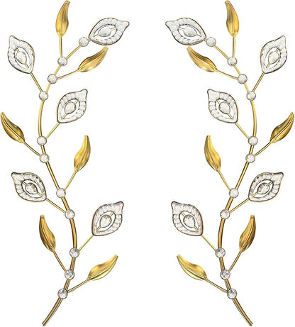 sxnzequnze 2 Sets Leaf Wall Art for Home Metal Bling Rhinestones Ready to Hang Tree Branch Leaves Olive Vine Wrought Iron Hanging Sculpture Pieces Wall Decor Pcs - 16.5in