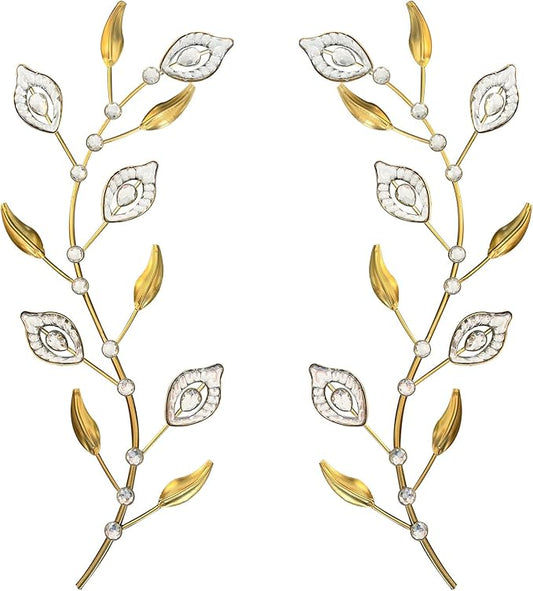 sxnzequnze 2 Sets Leaf Wall Art for Home Metal Bling Rhinestones Ready to Hang Tree Branch Leaves Olive Vine Wrought Iron Hanging Sculpture Pieces Wall Decor Pcs - 16.5in