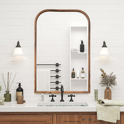 24"x36" Arch Wall Mirror Bathroom Mirror for Wall Mounted, Tempered Glass, Wood Grain Finish Frame Wall Mirror Decorative for Living Room Bedroom Entryway, Natural