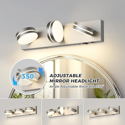Vanity Lights for Bathroom, Motion Sensor 3 CCT Dimmable Bathroom Light Fixtures Over Mirror, 18.9in 18W 3-Light LED Modern Acrylic Wall Sconce Makeup Lighting, 350° Rotatable, Hardwired