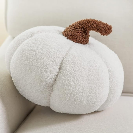 Phantoscope Teddy Fleece Pumpkin Throw Pillows, Halloween Ultra Soft Sherpa Decorative Cute 3D Shaped Cushion, White, 6 x 12 inches