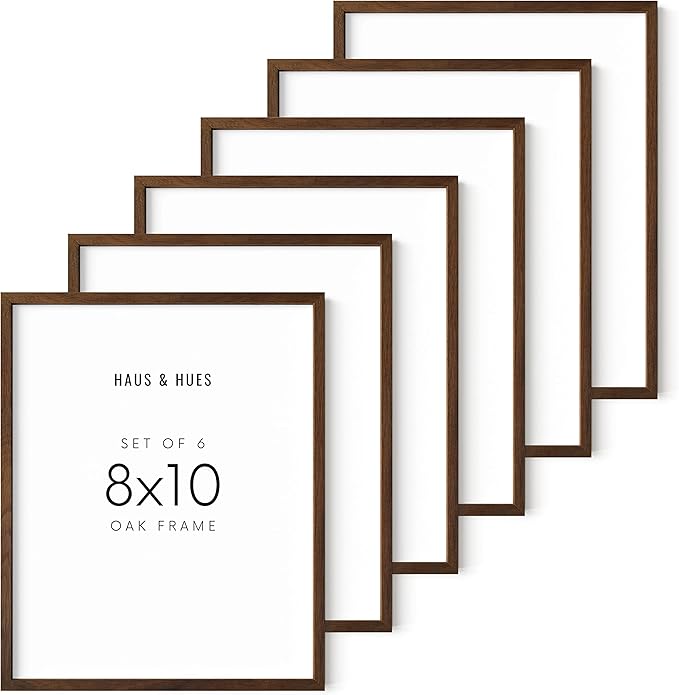 HAUS AND HUES Walnut Wood 8x10 Picture Frames - Set of 6, Rustic Wall Frames, Brown Finish