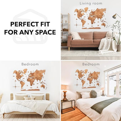 Enjoy The Wood 3D Wooden World Map Wall Art - Large Travel Map with Pins for Art Decor - Decorative Map of the World for Home, Office - Travel Wall Art Housewarming Gift Idea (Oak, 2XL, Unframed)