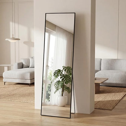 Sweetcrispy 56"x15" Full Length Mirror, Full Body Mirror with Aluminum Alloy Thin Frame, Leaning or Standing, Suitable for Bedroom, Livingroom, Cloakroom, Black