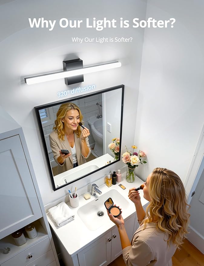 Combuh Led Vanity Lights Over Mirror Soft Shadow Free Black Bathroom Lamp for Wall,14W 24 Inch Long Restroom Lighting Bars Cool White 6000K Lámparas Luces para Baños Sobre Espejo Modernas 2 Pack