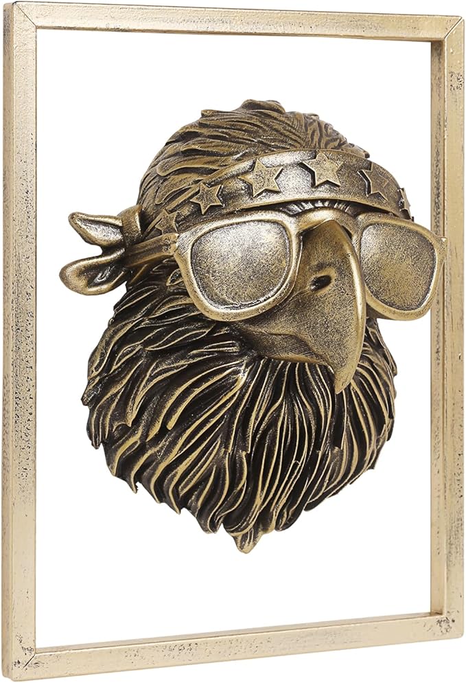 Animal Heads Wall Decor (Includes Metal Frame) 250 anniversary usa merchandise Resin Eagle Patriotic Decoration Wall Hanging 4th of July Decorations Gold vintage Wall Sculpture for Living Room Bedroom Office(Eagle)