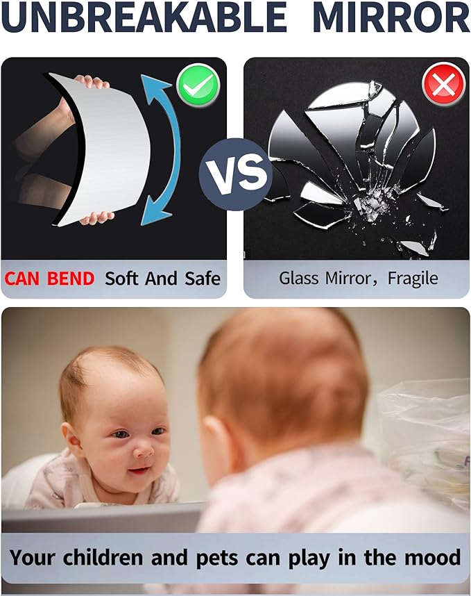 Full Length Mirror for Kids Safety Shatterproof Mirror, Plastic Wall Mirrors, Made Of Acrylic Plexiglass Mirrors, 4 Pcs 12"x12", Long Bedroom Door Closet Mirror's, Workout For Home Gym Body Mirror's