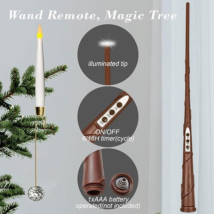 Leejec Christmas Tree Candles with Wand Remote, 10 Pack Battery Operated Flameless Taper Window Candle, Flickering Warm Light, Xmas Tree Decorations with Crystal Ball Hook, Wedding Home Gift