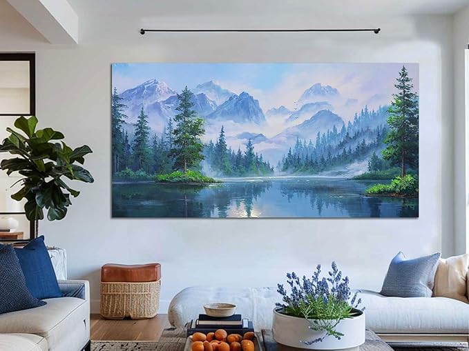 Ardemy Forest Landscape Canvas Painting 58"x29" - Nature Wall Art Picture of Mountain Textured Green Tranquil Artwork Framed Large for Living Room Bedroom Dining Room Home Office Wall Decor