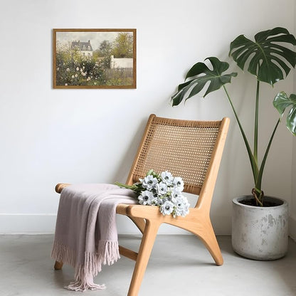 Framed Vintage Wall Art, Cottage Rose Garden Landscape Pictures Wall Decor Paintings, Rustic Spring Farmhouse Canvas Prints Aesthetic Home Decor for Living Room Bedroom Bathroom 16x24 inch