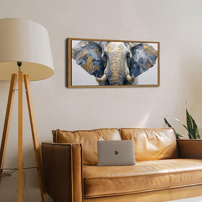 Gray and Gold Elephant Wall Decor Brown Framed African Elephant Canvas Wall Art for Living Room Grassland Animal Painting Minimalist Textured Wildlife Picture Modern Artwork Bedroom Decorations 20x40