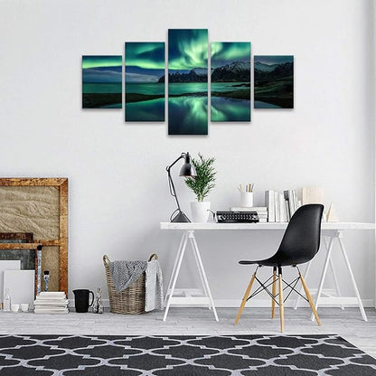 Aurora Borealis Wall Art Painting for Office Bedroom Scenery Landscape Canvas Print Framed Picture Northern Lights Poster Artwork Ready to Hang(60Wx32H)