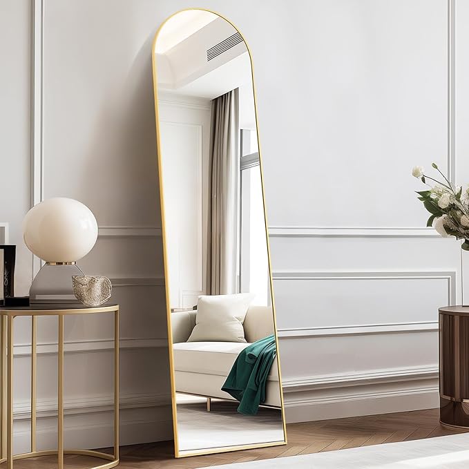 Sweetcrispy 59"x16" Arched Full Length Mirror, Full Body Mirror with Aluminum Alloy Thin Frame, Leaning or Standing, Suitable for Bedroom, Livingroom, Cloakroom, Gold