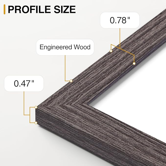 Vittanly 5x7 Picture Frames Set of 9, Display 4x6 Pictures with Mat or 5x7 without Mat, Photo Frames for Wall or Tabletop with Plexiglass, Engineered Wood, Dark Grey