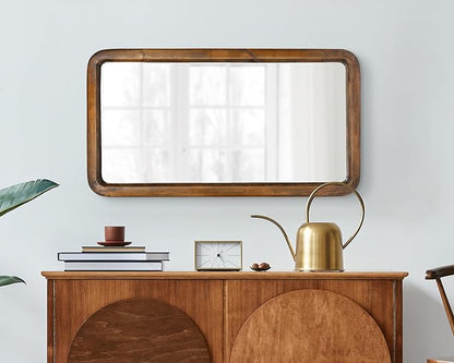 Kate and Laurel Pao Modern Rounded Rectangular Wall Mirror, 17 x 32, Walnut, Decorative Mid-Century Tall Wood Mirror with Radius Corners for Vertical or Horizontal Display