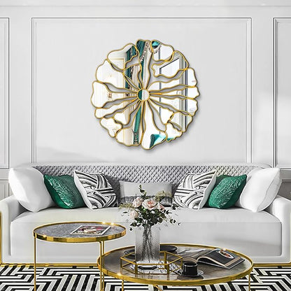 Gold Wall Mirrors Decorative, 32” Large Round Mirrors for Wall Decor, Flower Shaped Decorative Wall Mirror for Living Room, Bedroom, Dining Room
