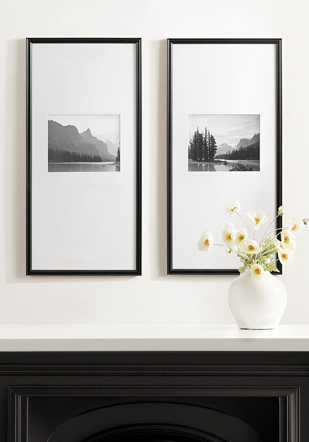 Kate and Laurel Adlynn Rectangular Panel Picture Frame Set of 2, 14 x 30 matted to 8 x 10, Black, Modern Two-Piece Photo Frame Set for Gallery Wall Decor in Living Room Wall Display