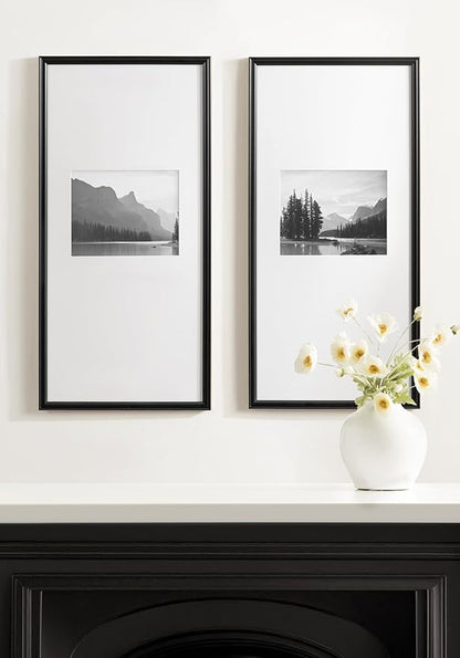 Kate and Laurel Adlynn Rectangular Panel Picture Frame Set of 2, 14 x 30 matted to 8 x 10, Black, Modern Two-Piece Photo Frame Set for Gallery Wall Decor in Living Room Wall Display