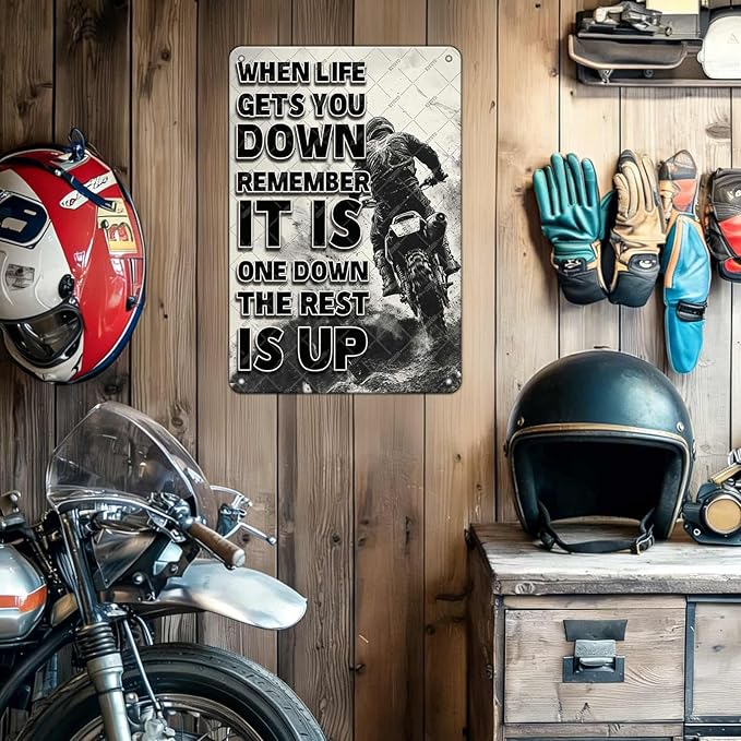Dirt Bike Lovers Metal Sign When Life Gets You Down Remember It's One Down The Rest Is Up Motorbike Vintage Poster Home Garage Man Cave Boy Room Wall Decor 12x16 Inch