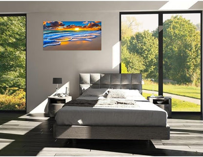 TutuBeer 1 Pcs Wall Decor Beach Ocean Pictures Sunrise over the Beach Pictures Print on Canvas Pictures of the Beach Pictures Wall Art Beach Paintings Ocean Wall Art Stretched and Framed 20" x 40"