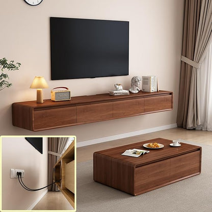 Floating TV Stand Large Floating TV Shelves Wall Mounted Multi Storage Compartment TV Media Console Floating TV Cabinet Bench Under TV Large Storage (Brown C, 78.7 * 7.9 * 9.4 in)