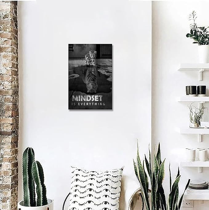 YIOZHAOFH Inspirational Canvas Prints Cat Tiger Wall Art Mindset Pictures Motivational Quotes Animal Poster for Office Decor Framed Ready to Hang 28x44inches