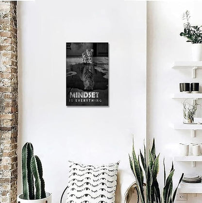 Inspirational Canvas Prints Cat Tiger Wall Art Mindset Pictures Motivational Quotes Animal Poster for Office Decor Framed Ready to Hang 20x30inches