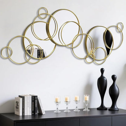Wall Mirror Decorative, Large Decorative Mirrors for Wall Decor, Round Gold Mirror Wall Art, Wall Mirrors for Living Room, Entryway, Bedroom, Dining Room Kitchen 45''x25.5''
