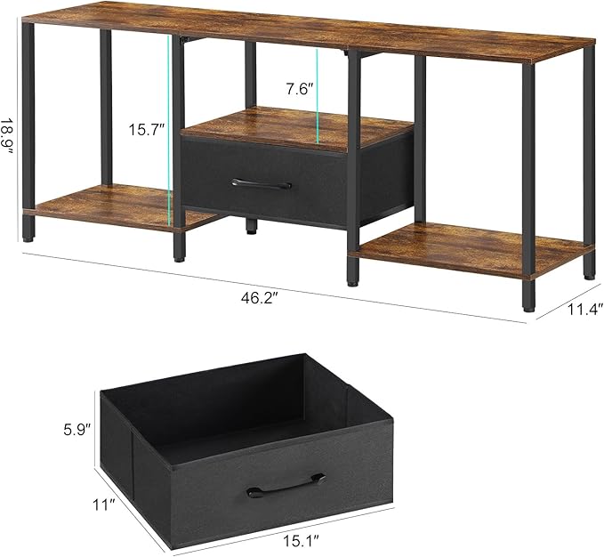 LIANTRAL Black Bedroom TV Stand with Storage Cabinet up to 50 inch TV, Small TV Console Table with Power Outlets 45 inch Media Entertainment Center for Living Room Bedroom (Rustic Brown)