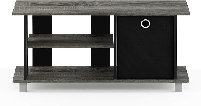 Furinno Simplistic TV Stand, 3-Tier Entertainment Center, Open Shelf TV Console for TV up to 33 Inch with Bin Drawers, for Living Room, Bedroom, French Oak