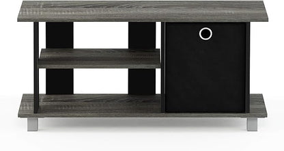 Furinno Simplistic TV Stand, 3-Tier Entertainment Center, Open Shelf TV Console for TV up to 33 Inch with Bin Drawers, for Living Room, Bedroom, French Oak
