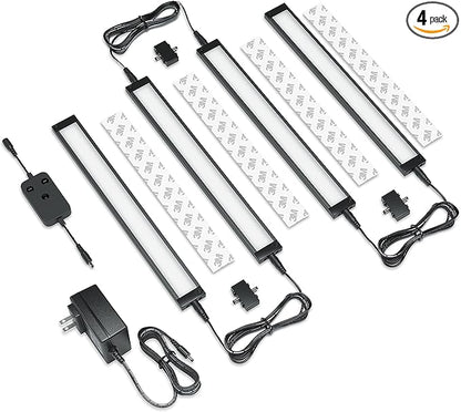 EShine 4 Pack 12 inch Black Smart Dimmable LED Under Cabinet Lighting Kit Compatible with Alexa, Google - Warm White (3000K)