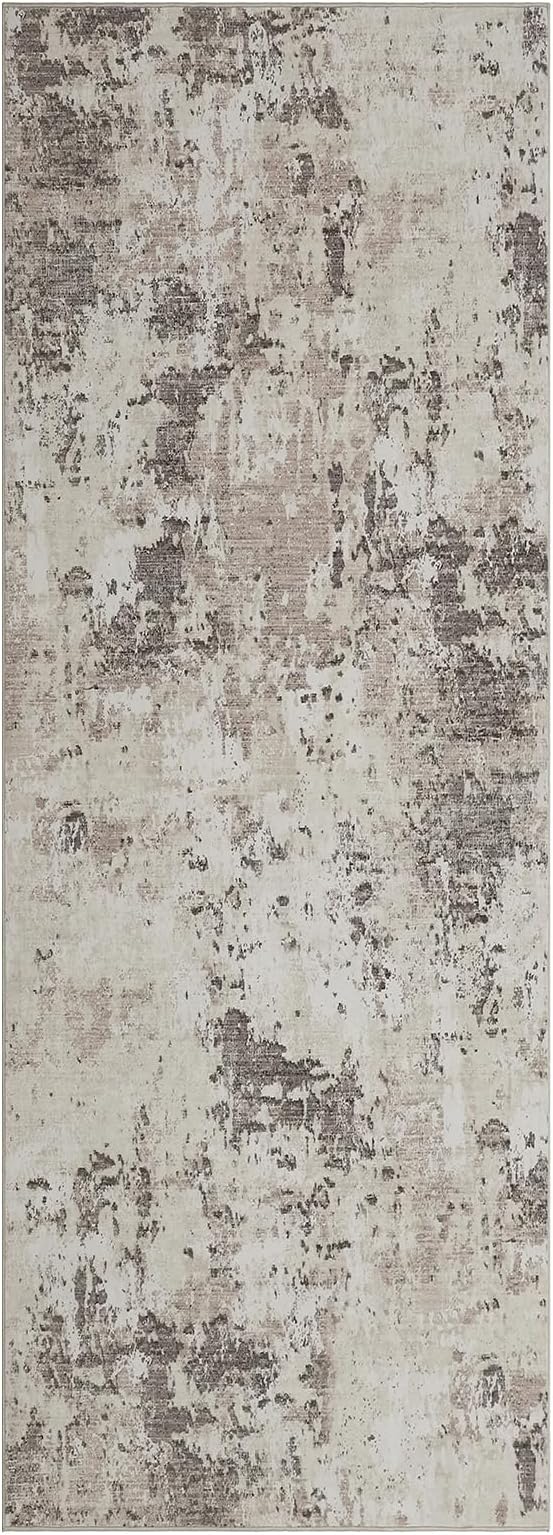 ROYHOME Modern Abstract 2x6 Runner Rug Washable Non Slip Stain Resistant Rug for Hallway Kitchen Bedroom Non Shedding Low Pile Indoor Floor Cover,Brown Grey