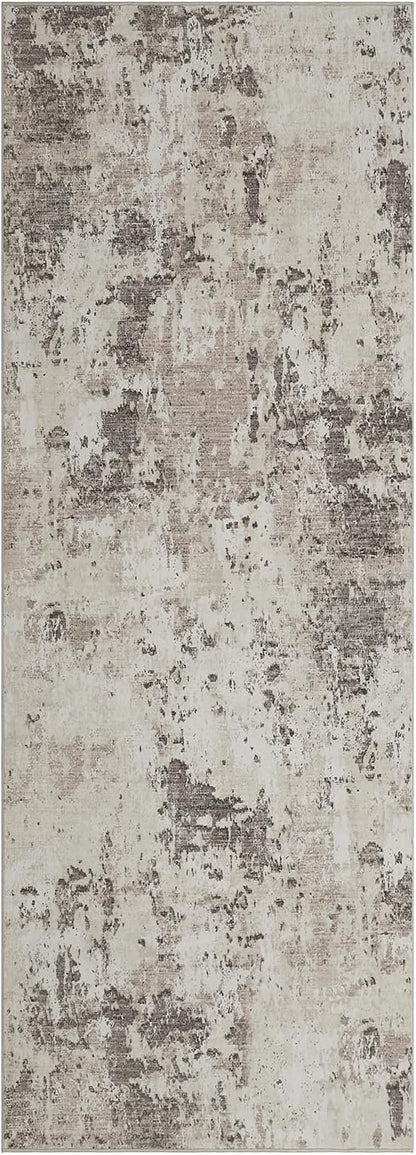 ROYHOME Modern Abstract 2x6 Runner Rug Washable Non Slip Stain Resistant Rug for Hallway Kitchen Bedroom Non Shedding Low Pile Indoor Floor Cover,Brown Grey
