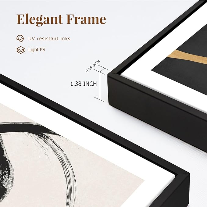 SAFERRYHOME Abstract Graffiti Framed Black and White Black and Gold Wall Art Canvas Prints, Modern Sketches Street Art Decor for Living Room, Home Office, Dining Room, Loft - 3 Pieces 24x36 Inch