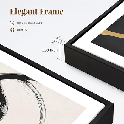SAFERRYHOME Abstract Graffiti Black and White Wall Art Black and Gold Framed Canvas Print Set, Mid-Century Modern Geometric Sketches Lines for Living Room, Bedroom, Office - 3 Panels 16x24 Inch